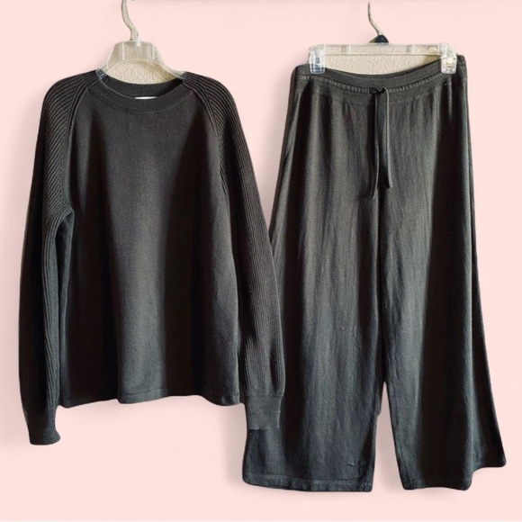 Vince Knit Sweater Pants set Sz Small Green Wide Leg Cropped Outfit - Picture 1 of 14